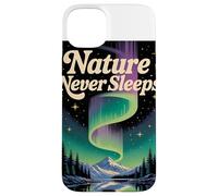 La Nature NE Dorme Jamais Northern Lights & Berg Motif Retro Coque pour iPhone 15 Plus