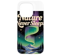 La Nature NE Dorme Jamais Northern Lights & Berg Motif Retro Coque pour iPhone 15 Pro
