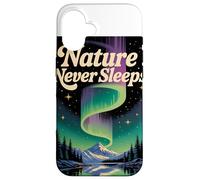 La Nature NE Dorme Jamais Northern Lights & Berg Motif Retro Coque pour iPhone 16
