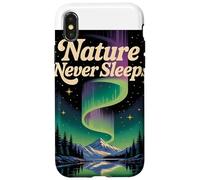 La Nature NE Dorme Jamais Northern Lights & Berg Motif Retro Coque pour iPhone X/XS