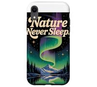 La Nature NE Dorme Jamais Northern Lights & Berg Motif Retro Coque pour iPhone XR