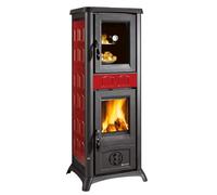 La Nordica Gemma Forno 165 Poêle à bois 6 kW Bordeaux en fonte émaillée avec compartiment de cuisson Ø 120 mm Chauffage continu pour bois de chauffage compact Design classique (céramique Elegance