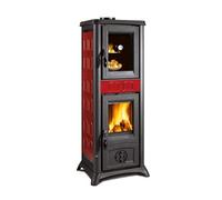 Poêle à bois La Nordica Gemma Forno 5.0 - Ceramica 7,3 kW Avec compartiment de cuisson Majolique Elegance bordeaux