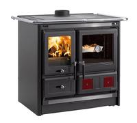 La Nordica Rosa L 16 Cuisinière à bois en acier anthracite noir 9,5 kW Compartiment de cuisson avec fenêtre de visualisation Plaque de cuisson en fonte