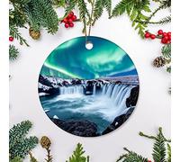 La Northern Light Godafos Est Une Cascade en Islande Souvenirs Noël Suspendre avec Ruban Doré Décoration Ornements pour Magasins Intérieur Bureau 7.3Cm