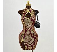 La nouvelle robe sexy sans manches à col de la dame avec un design creux décoratif sur les boutons du col, une mini-jupe fendue sur le côté en forme de ligne A, robe, cheongsam de style chinois, convi