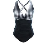 LA ORCHID Maillot de bain pour femme - Col en V - Push up - Taille haute - Vintage, Noir et blanc, 38