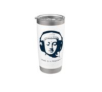 La paix est une fréquence - Tête de Bouddha avec écouteurs Gobelet isotherme en acier inoxydable double paroi
