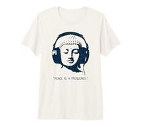 La Paix est Une fréquence - Tête de Bouddha avec écouteurs T-Shirt Haut de Gamme