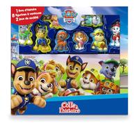 La Pat' Patrouille Colle à l’histoire - Livre cartonné de 16 pages, 8 figurines à ventouse, 2 jeux de société, 1 grand plateau de jeu recto verso, fermeture velcro, coffret