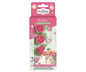 LA PATELIÈRE - Assortiment de Roses et de Fleurs en Sucre - 8 Pièces - Décors Comestibles pour Pâtisseries et Autres Desserts - Texture Fine et Craquante - 13g
