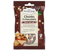 LA PATELIERE - Pépites Chocolat Chunks Noirs et Blancs - Fondants à l'Intérieur Croquants à l'Extérieur · Fabricant Français · Le Chocolat dans Tous Ses États - le paquet de 100g - Le Lot De 3