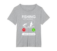 La pêche m'appelle et Je Dois Devenir pêcheur T-Shirt, Femme Grandes Tailles, Gris Chiné, 1X