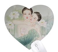 la peinture chinoise beauté lotus feuille de lotus Jeux de tapis de souris en forme de coeur