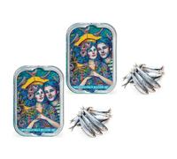 La Perle des Dieux® | Sardines fraîches sélectionnées préparées à l'huile d'olive | Sardines Gourmandes - Filet 2 x 115 Gr | Etain Vintage Mademoiselle Perles