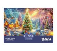 La Petite Maison enneigée, l'arbre éclairé et Les Bouleaux enneigés Puzzle De 1000 Pièces Christmas Style Classique Et Défiant, Cadeau pour Toutes Les Âges 70x50cm/1000pcs