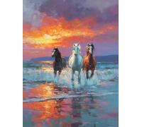 La plage des chevaux Peinture par Numéros Adulte Kit 80x100cm Activité Manuelle, DIY Coloriage Par Numero pour Débutants Enfant Kits, Avec Peintures Acryliques et Pinceaux Par Décoration Mura F572
