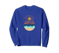 La Plage est Mon Endroit Heureux, Soleil, Vagues, été Sweatshirt, Unisexe pour Adultes, Bleu Royal, XXL