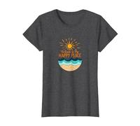 La Plage est Mon Endroit Heureux, Soleil, Vagues, été T-Shirt, Femme, Chiné Foncé, S