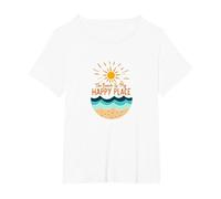 La Plage est Mon Endroit Heureux, Soleil, Vagues, été T-Shirt, Femme Grandes Tailles, Blanc, 6X