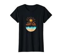 La Plage est Mon Endroit Heureux, Soleil, Vagues, été T-Shirt, Femme, Noir, S