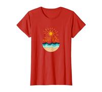 La Plage est Mon Endroit Heureux, Soleil, Vagues, été T-Shirt, Femme, Rouge, M