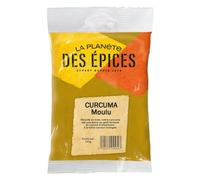 LA PLANETE DES EPICES Curcuma Moulu 100g - Épice Authentique d'Inde, Poudre Fine au Goût Musqué et Nuancé, Couleur Orangée Intense, Sachet Refermable - Lot de 4