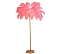La plume lampadaire sur pied salon,160cm lampadaire led Plume d'autruche naturelle,Chambre moderne simple lampe sur pied Corps de lampe dorée, avec une ampoule LED G4 * 4 (rose)