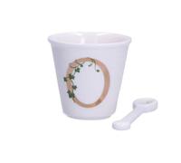 La Porcelaine Blanche - Verre Lettre O avec Cuillère - Décoration Maison, Cuisine - Ligne Unique - Idée Cadeau - Porcelaine - 75 CC ; Ø 6,7 ; H 6 cm