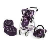 La poussette combinée 3 en 1 emotion all in pour poupons violet étoiles TU