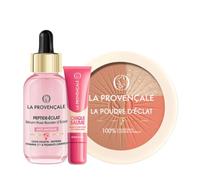La Provençale - Trio Anti-Fatigue : Sérum Peptide-Éclat, Poudre de Soleil 3-en-1 & Chiqui Baume à Lèvres - Routine Éclat Visage & Lèvres - Enrichi en Olive & Peptides - 30ml, 8g & 10ml