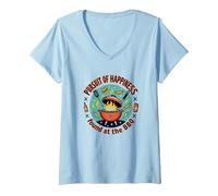 La quête du Bonheur trouvée au Barbecue T-Shirt avec Col en V, Femme, Bleu Céleste, S