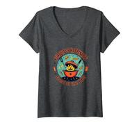 La quête du Bonheur trouvée au Barbecue T-Shirt avec Col en V, Femme, Chiné Foncé, L