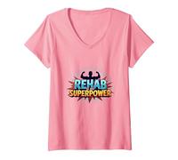 La réadaptation est Mon Super Pouvoir, ma Force de Motivation et de rétablissement T-Shirt avec Col en V, Femme, Rose, S