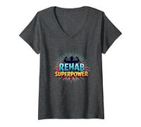 La réadaptation est Mon Super Pouvoir, ma Force de Motivation et de rétablissement T-Shirt avec Col en V, Femme, Chiné Foncé, L