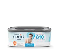 La recharge carre Diaper Genie Jumbo avec film continu peut contenir jusqu' 810 couches de taille nouveau-n par recharge.