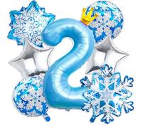 La Reine des Neiges 2ème anniversaire fille 101 cm Ballon bleu avec flocon de neige pour princesse Décoration de fête pour fille Décoration d'hiver