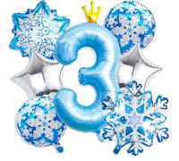 La Reine des Neiges 3ème anniversaire fille 101 cm Ballon bleu avec ballon flocon de neige pour princesse Décoration de fête pour fille Décoration d'hiver