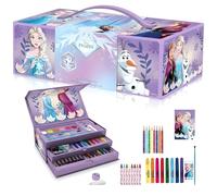 La Reine des Neiges Elsa & Anna Ensemble de coloriage pour enfants | Valise de papeterie de 52 pièces avec marqueurs, crayons, crayons et plus | Mallette d'art créatif pour dessin et coloriage