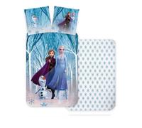 BrandMac Parure de lit Reine des Neiges Forêt 100% coton réversible 100x135+40x60 Olaf, Elsa & Anna