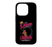 La Reine est née en Mars. Design d'anniversaire pour Femme Afro Coque pour iPhone 14 Pro