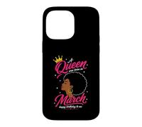 La Reine est née en Mars. Design d'anniversaire pour Femme Afro Coque pour iPhone 14 Pro Max