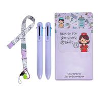 La Repera de Enfermera Ensemble protège-poches infirmières + 2 stylos multicolores + lanyard | Organiseur de poche + pack de stylos + lanyard | Infirmière et TCAE Accessoires (set violet)
