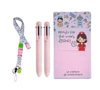 La Repera de Enfermera Set protège-poches infirmières + 2 stylos multicolores + lanyard | Organisateur de poche + pack de stylos + lanyard | Infirmière et TCAE Accessoires (Set Pink)