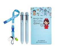 La Repera de Enfermera Set protège-poches infirmières + 2 stylos multicolores + lanyard | Organiseur de poche + pack de stylos + lanyard | Infirmière et TCAE Accessoires (SET BLUE)