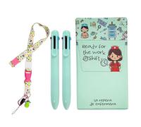 La Repera de Enfermera Set protège-poches infirmières + 2 stylos multicolores + lanyard | Organiseur de poche + pack de stylos + lanyard | Infirmière et TCAE Accessoires (Set Green)