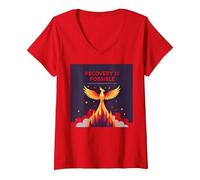 La Reprise est Possible Phoenix Rising Inspirational T-Shirt avec Col en V, Femme, Rouge, XXL