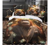 La richesse des orangs-outans 3D Imprimé Drap de couette 3 pièces Microfibre respirant succès financier des dessins animés Housse de couette 2 taies lavable machine adultes famille King（220x240cm）