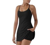 La robe active dos nu ultime avec contrôle du ventre, conçue pour les mouvements et les pauses faciles dans la salle de bain, robe dos nu, robe d'exercice d'entraînement, Noir , XL