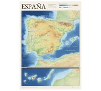 la Rose des langues Affiche carte de l'Espagne en espagnol - atlas du relief, altitudes et profondeurs en couleurs, carte murale physique, poster décoratif - A2 - 42 × 59,4 cm